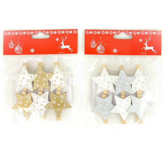 Hvězdička , vánoční dřevěná dekorace na kolíčku, 6 kusů v sáčku, cena za 1 sáček AC7144 Art