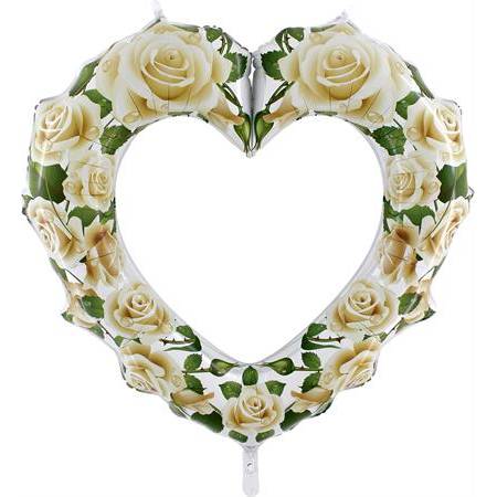 Nafukovací balónek vykrojené srdce - bílé růže 107 cm - Grabo
