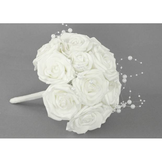 Puget z pěnových růžiček s korálky do ruky , barva bílá, umělá dekorace PRZ2889 Art