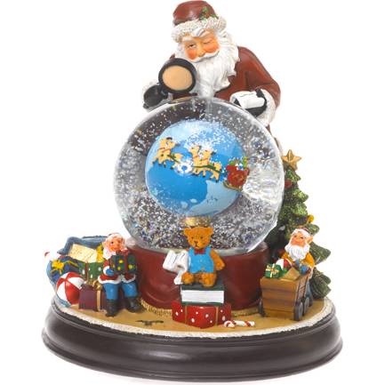 Vánoční sněžítko Santa a dárky  18x21cm hrající a svítící - IntArt
