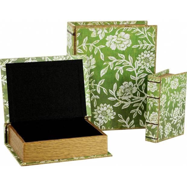Krabička ve tvaru knihy ,dřevěná potažená plátnem s potiskem, sada 3 kusy FK3005 Art