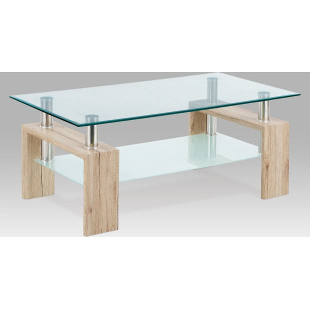 Konferenční stolek 110x60x45 cm, san remo / čiré sklo 8 mm / polička - mléčné sklo 6 mm, AF-1024 SRE Art