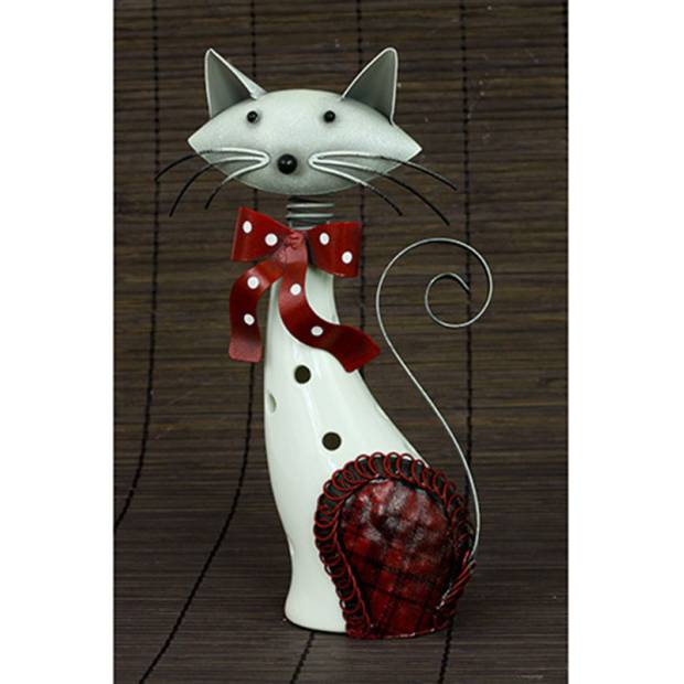 Kočka, porcelánová dekorace s kovovem, barva bílo-červená AND176 Art