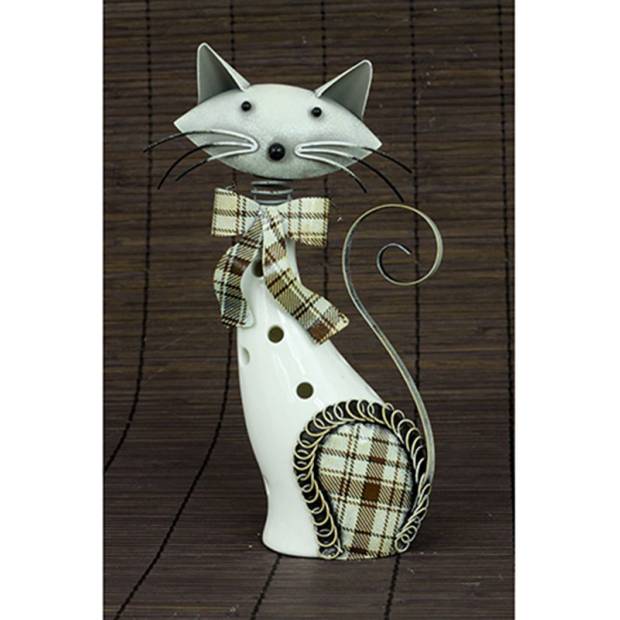 Kočka, porcelánová dekorace s kovovem, barva bílo-hnědá AND178 Art