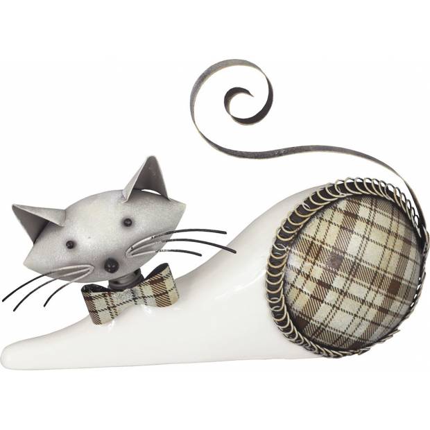 Kočka, porcelánová dekorace s kovovem, barva bílo-hnědá AND180 Art