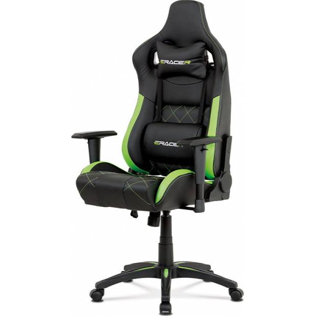 Kancelářská židle, černá+zelená ekokůže, houpací mech, plastový kříž KA-N774 GRN Art
