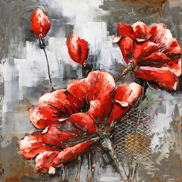 Obraz - červené květy, ruční olejomalba na kovu DOR055 Art