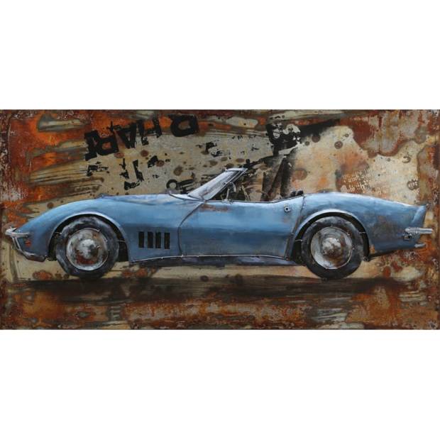 Obraz -  modré auto, ruční olejomalba na kovu DOR057 Art