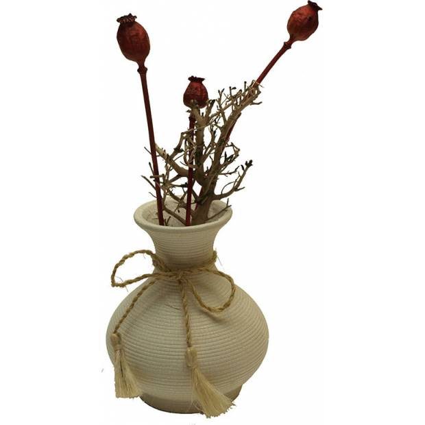 Váza keramická bílá- s provázkem, široká TD-91035B Art
