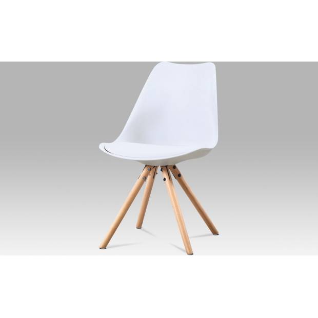 Jídelní židle, bílá plast + ekokůže, masiv buk CT-233 WT Art